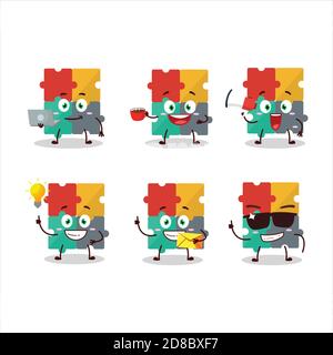 Puzzle Cartoon-Charakter mit verschiedenen Arten von Business-Emoticons Stock Vektor