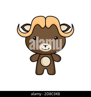 Cute Cartoon Moschus OX Logo Vorlage auf weißem Hintergrund. Maskottchen Tierfigur Gestaltung von Album, Scrapbook, Grußkarte, Einladung, Flyer, Aufkleber, Stock Vektor