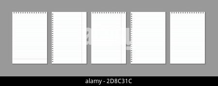 Set von Vektor realistisch leer liniert Notizblätter für Notizen. Sammlung von verschiedenen gestreiften Spiral Notizblöcke bereit für Notizen Nachrichten kopieren Raum, sauberes Design Mockup Vorlage isoliert auf transparent. Stock Vektor