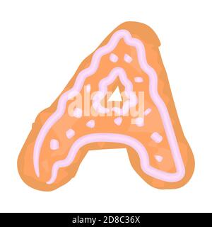 Satz von Buchstaben und Zahlen Buchstaben Buchstaben und Symbole festliche weihnachten Lebkuchen Kuchen mit Glasur. Lustige Cartoon-Schriftart Vektor-Illustration isoliert auf weiß Stock Vektor