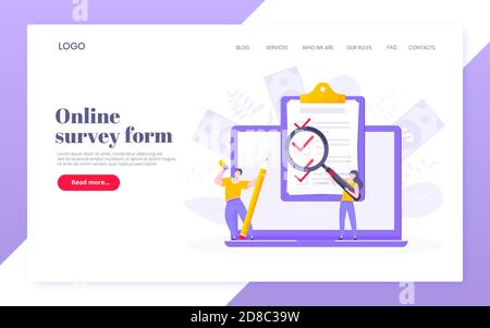 Online-Umfrage oder Anwendung der Untersuchung auf dem Bildschirm des Monitors. Stock Vektor