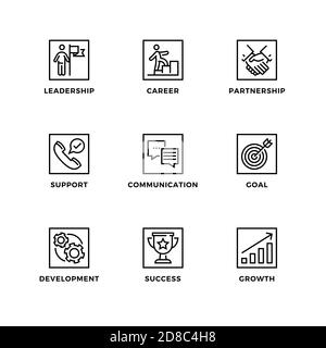 Vektor-Set von Design-Elementen, Logo-Design-Vorlage, Symbole und Abzeichen für Teamarbeit. Liniensymbole gesetzt, bearbeitbare Kontur. Stock Vektor