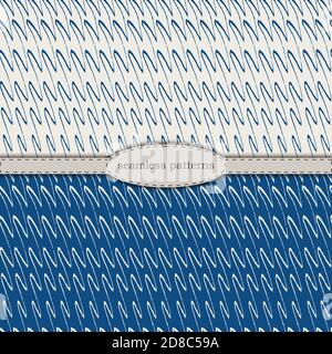 Handgezeichnete nahtlose Muster in vereinfachtem skandinavischen Minimalismus Stil. Klassische blaue pantone 2020 und beige bicolor. Stock handgezeichneten Vektor für den Druck auf Stoff, Textil, Tapete, Verpackung. Stock Vektor