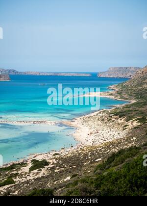 Ein Tag auf dem Kreuzfahrtschiff zur Lagune von balos und Insel Gramvousa mit Segel vor chania auf der griechischen Insel Von kreta Stockfoto