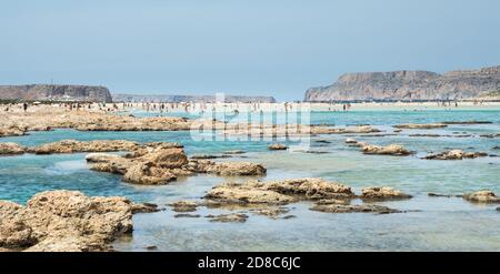 Ein Tag auf dem Kreuzfahrtschiff zur Lagune von balos und Insel Gramvousa mit Segel vor chania auf der griechischen Insel Von kreta Stockfoto