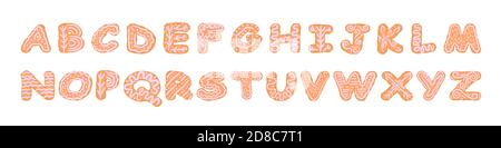 Satz von Buchstaben und Zahlen Buchstaben Buchstaben und Symbole festliche weihnachten Lebkuchen Kuchen mit Glasur. Lustige Cartoon-Schriftart Vektor-Illustration isoliert auf weiß Stock Vektor