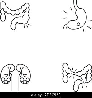 Lineare Symbole für Bauchschmerzen eingestellt Stock Vektor