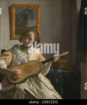 Titel: Der Gitarrenspieler Ersteller: Johannes Vermeer Datum: 1672 Medium: Öl auf Leinwand Maße: 53 cm × 46.3 cm Ort: The Iveagh Bequest, Kenwood House Stockfoto