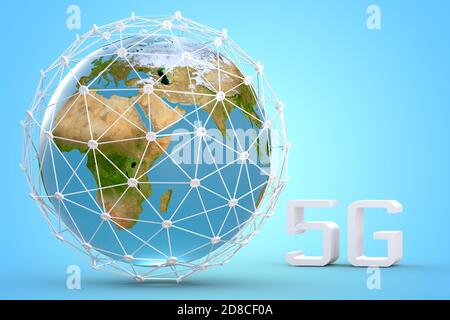 5G-Netzkonzept mit Erdkugel, High Speed, Breitband-Mobilfunk3d Illustration