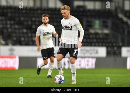 DERBY, ENGLAND. 28. OKTOBER Kamil Jozwiak von Derby County während des Sky Bet Championship-Spiels zwischen Derby County und Cardiff City im Pride Park, Derby am Mittwoch, 28. Oktober 2020. (Quelle: Jon Hobley, Mi News) Stockfoto