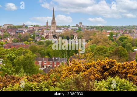 Blick über norwich, Skyline von der Mauseleide norfolk uk Kathedrale Turm und Kirchen gesehen Stockfoto