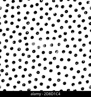 Schwarz und weiß Terrazzo strukturierte Polka Punkte Vektor nahtlose Muster Hintergrund. Struktur Grunge Runde Kreise monochromen Hintergrund. Zufällig geworfen Stock Vektor