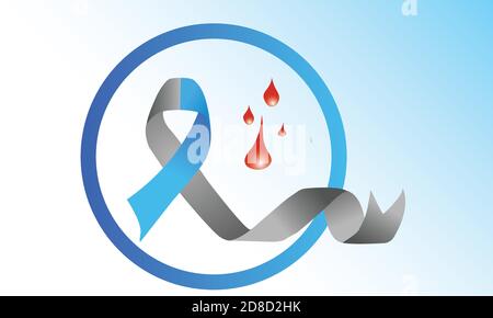 Blaues Und Graues Band Im Inneren Kreis Mit Bluttropfen. Vektor-Design Für Diabetes Awareness Monat Stock Vektor