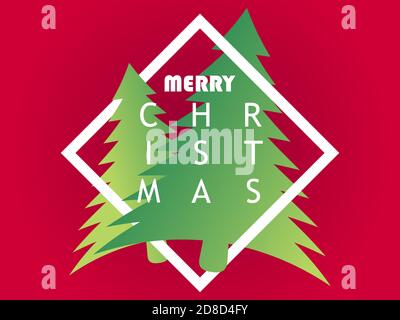 Frohe Weihnachten. Grüne weihnachtsbäume in einem Rahmen auf rotem Hintergrund. Festliches Design für Grußkarte, Poster und Banner. Vektorgrafik Stock Vektor