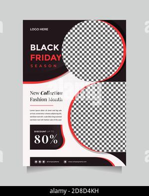 Flyer-Vorlage für die schwarze freitag-Saison mit 2 (zwei) Bildplatzhaltern. Kreative und moderne Mode Sale-Design mit A4 Größe Stock Vektor