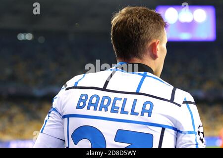 KIEW, UKRAINE - 27. OKTOBER 2020: Porträt des Mittelfeldspielers Nicolo Barella von Inter gesehen während der UEFA Champions League Spiel gegen Shakhtar Donetsk im NSC Olimpiyskyi Stadion in Kiew, Ukraine Stockfoto