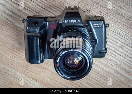 Minolta Classic Autofokus SLR-Kamera aus den 1980er Jahren zu den 1990er Jahre Stockfoto