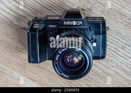 Minolta Classic Autofokus SLR-Kamera aus den 1980er Jahren zu den 1990er Jahre Stockfoto