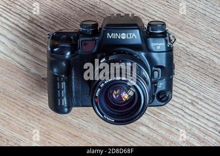 Minolta Classic Autofokus SLR-Kamera aus den 1980er Jahren zu den 1990er Jahre Stockfoto