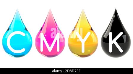 Farbtropfen CMYK einstellen Stockfoto