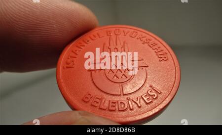 Sirkeci, Istanbul, Türkei 13. Dezember 2019: Istanbul Metro Token. Stockfoto