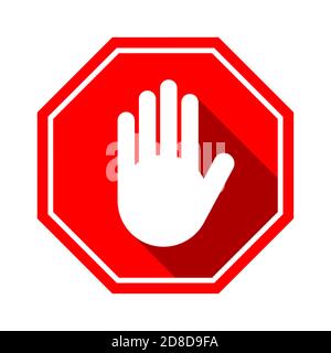 Rotes Stoppzeiger-Symbol mit Achteck- oder Adblock-Symbol mit Schatten. Vektorbild. Stock Vektor