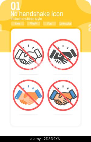 Kein Handshake Vorzeichen mit mehrfachem Stil auf weißem Hintergrund isoliert. Zeichen Symbol Vektor Illustration flaches Design Symbol für Web-Design, ui, ux Stock Vektor