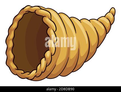 Hohle Füllhorn oder Horn von viel in Cartoon-Stil mit Konturen, isoliert auf weißem Hintergrund, Stock Vektor