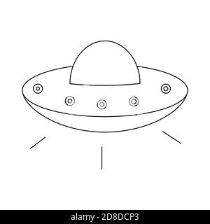 Cartoon ufo für Flyer-Design. Isolierte Vektordarstellung. Universum Galaxie. Linienzeichnung. Vektorsymbol. Fliegende Untertasse. Stock Vektor
