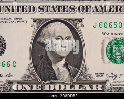 US-Dollar-Schein Nahaufstellung Makro, 1 usd-Banknote, George Washington Portrait, united States Money Stockfoto