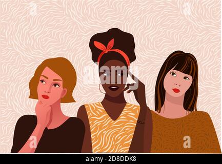 Verschiedene ethnische Zugehörigkeit Frauen. Der Kampf um Rechte Stock Vektor