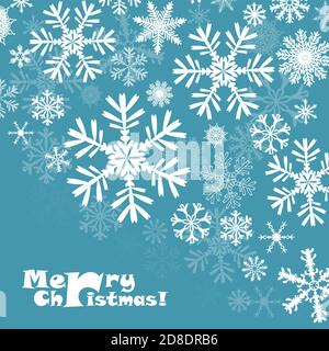 Blauer Hintergrund mit Schneeflocken. Frohe Weihnachten. Schöne Weihnachten Hintergrund. Vektorgrafik Stock Vektor