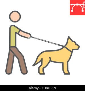 Blinder Mann mit Guide Hund Farbe Linie Symbol, Behinderung und Haustier, blind mit Guide Hund Zeichen Vektorgrafik, editierbare Kontur gefüllt Kontur Symbol, eps 10. Stock Vektor