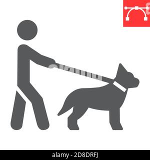 Blinder Mann mit Blindenhund Glyphe Symbol, Behinderung und Haustier, blind mit Blindenhund Zeichen Vektor Grafik, editierbare Kontur solide Symbol, eps 10. Stock Vektor