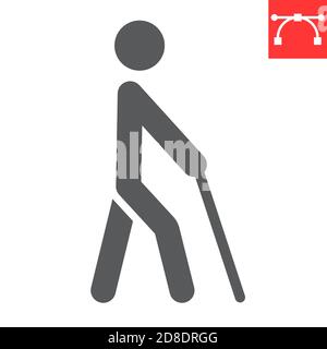 Blinder Mann mit Walking Stick Glyph Symbol, Behinderung und Blindheit, blinde Person Zeichen Vektorgrafiken, editierbare Schlaganfall solide Symbol, eps 10. Stock Vektor