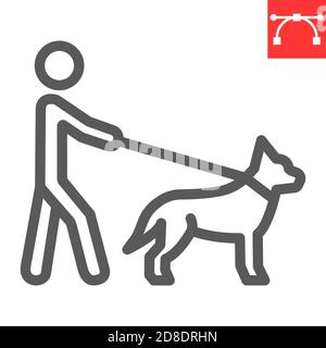 Blinder Mann mit Guide Dog Linie Symbol, Behinderung und Haustier, blind mit Guide Dog Zeichen Vektorgrafik, editierbare Strich lineare Symbol, eps 10. Stock Vektor