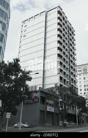 AUCKLAND, NEUSEELAND - 13. Aug 2019: Blick auf das Wohngebäude des Connect Wohnblocks auf der Anzac Avenue Stockfoto