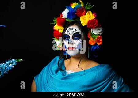 Mädchen personifiziert als catrina Stockfoto