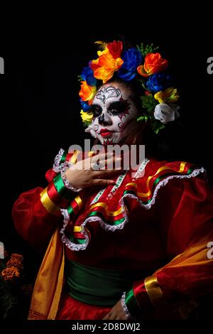 Mädchen personifiziert als catrina Stockfoto