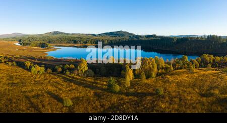 Luftaufnahme von Stroan Loch im Herbst, Galloway Forest, Dumfries & Galloway, Schottland Stockfoto