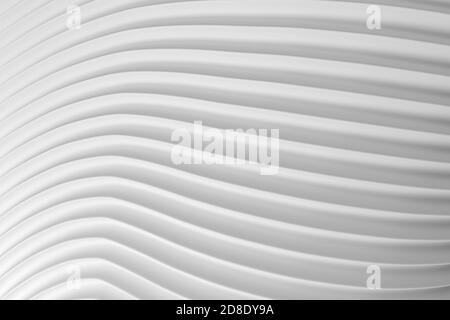 3D-Darstellung der abstrakten weißen gewellten Wellung Oberfläche ähnlich Stoff oder verformte Oberfläche von Dachblech. Geometrischer gekrümmter Hintergrund. Stockfoto