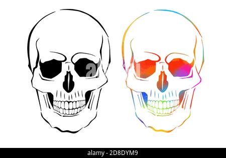 Mehrfarbiger Schädel. Gemischte Medien. Vektorgrafik Stock Vektor