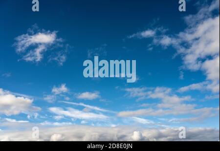 Alto Cumulus Wolken in tiefblauem Himmel Stockfoto