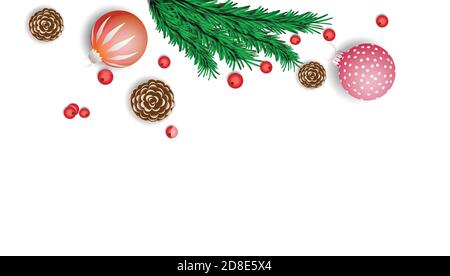 Vector Kranzrahmen mit Fichtenzweigen. Weihnachtliche Blätter Banner auf weißem Hintergrund. Realistische grüne Blätter. Leerzeichen zum Schreiben von kühlem Text. Abstrac Stock Vektor