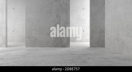 Abstrakte leere, moderne Betonwände Zimmer mit indirekt beleuchteten Rückwand, Mittelwände und rauem Boden - Industrie-Interieur oder Galerie Hintergrund templa Stockfoto