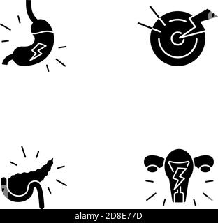 Schwarze Glyphen-Symbole für Bauchschmerzen auf weißem Raum Stock Vektor