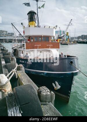 AUCKLAND, NEUSEELAND - 21. Okt 2019: Blick auf William C Daldy historischen Dampflok Schlepper im Waitemata Hafen Stockfoto