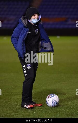 Oldham, Großbritannien. Oktober 2020. OLDHAM, GROSSBRITANNIEN. 28. OKTOBER Oldham Athletic's Jack Williams beim FA Youth Cup Spiel zwischen Oldham Athletic und FC United of Manchester im Boundary Park, Oldham am Mittwoch 28. Oktober 2020. (Kredit: Eddie Garvey, Mi News) Kredit: MI Nachrichten & Sport /Alamy Live Nachrichten Stockfoto