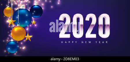 Neujahrskarten 2020. Magic Template Frohes neues Jahr. Vorlage für Karte, Flyer, Poster, Einladung, Banner. Vorlage für Werbeaktionen. Abbildung wi Stock Vektor