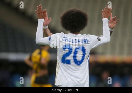 ATHEN, GRIECHENLAND - 29. OKTOBER: Hamza Choudhury von Leicester City feiert sein eigenes Tor, Zweiter für sein Team, während des UEFA Europa League Group G-Etappensiegs zwischen AEK Athen und Leicester City im Athener Olympiastadion am 29. Oktober 2020 in Athen, Griechenland. (Foto nach MB-Medien) Stockfoto